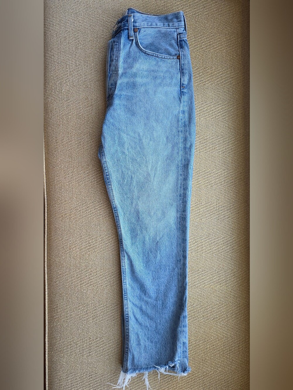 AGOLDE Riley Crop Straight Jeans Light Wash Raw Hem Size 28